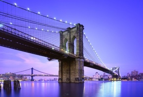 , blue hour, new york city, twilight, nyc, usa, Brooklyn bridge, - ...