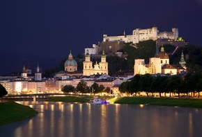 �ity, chapels, Salzburg, �������, castle, town, river, salzach, austria, houses