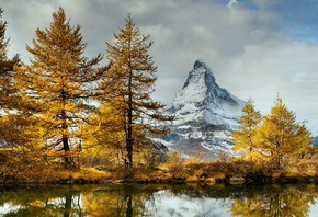 горы, озеро, пейзаж, осень