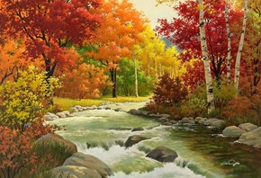 осень, деревья, Arthur saron sarnoff, лес, природа, картинка