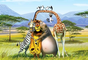 лев, бегемотиха, мадагаскар, зебра, жираф, Мультфильм