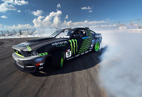 competition, drift, sportcar, mustang, clouds, Ford, gt, smoke, tuning