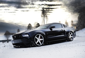 mustang, black, ford, winter, snow, wheels, , 
