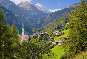 австрия, деревня, austria, деревья, горы, Heiligenblut village