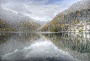 озеро, зима, горы, рица, Абхазия