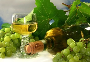 Виноград, бокал, вино, гроздь, бутылка