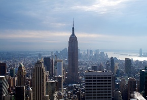 небоскрёбы, city, зима, город, New york, нью йорк