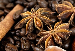 зерна, Кофе, coffee, пряности, анис, корица