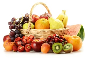 фрукты, виноград, Корзинка, клубника, черешня, ягоды