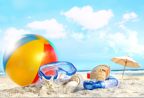sea, ball, , beach, sky, , sand, clouds, , Shells, , natu ...