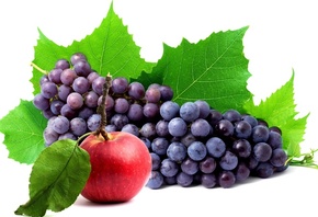 ягода, яблоко, листья, apple, гроздь, grapes, Виноград