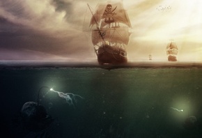 море, монстры, пираты, Корабль