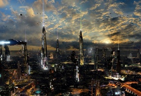 planet, Futuristic city 4, sci-fi, scott richard, towers, rich35211, ships