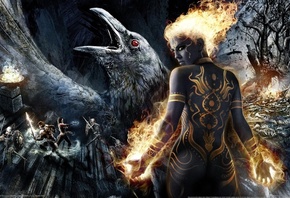 raven, warriors, skeletons, darkness, game wallpapers, fire, tattoo, Dungeo ...