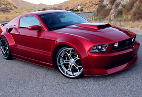 tuning, wide body kit, red, Ford mustang gt, rims