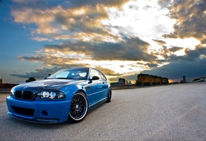 , Bmw, blue, m3, clouds, , ,  , e46, sky, train