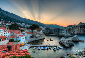 бухта, Dubrovnik, croatia, дубровник, Хорватия, катера, восход