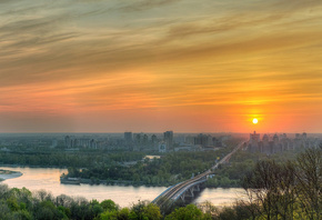 Киев, восход, вид на киев, днепр, река, деревья, лето, весна