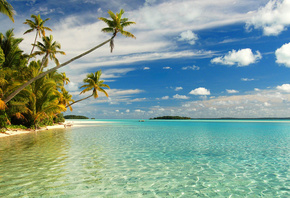 Остров Кука, пальмы, море, песок, небо, облака, пляж