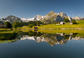 озеро, природа, отражение, горы, швейцария, Switzerland