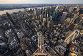New York, NY, US, город, панорамма, небоскребы, высота