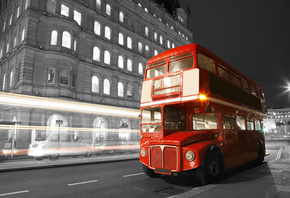 england, road, bus, blur, black and white, , night, lights, лондон, city, s ...