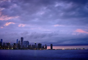 Chicago, чикаго, америка, сша, небоскребы, вечер, огни