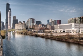 cityfront center, illinois, Chicago, USA, Illinois, Chicago, USA, city, night, bridge, river, Skyscrapers, high-rise, building, lighting, light, lights, sky