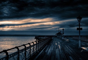 dock, sea, sky, clouds