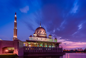 Malaysia, clouds, evening, strait, sunset, mosque, purple, , putraj ...