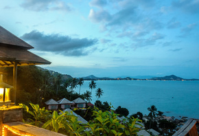 sky, island, , gulf, house, lamp, beach, rock, samui, Thailand, ocean, palm