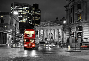 black and white, лондон, blur, road, London, england, night, city, bus, str ...