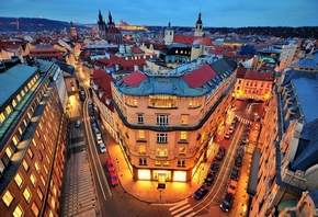 Прага, дома, город, машыны