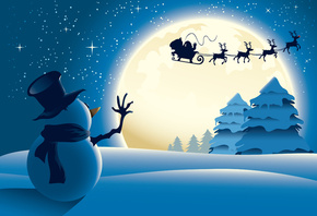 snowman, snow, - ,   , ,  , , -, , ,  , Santa Claus is Coming, Merry Christmas, trees, new year, snow, Santa sleigh, , snowman, stars, full moon, Reindeer,  