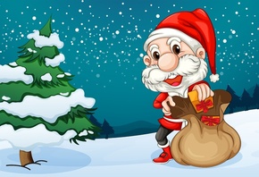 christmas, christmas tree, new year, gifts, snow, art, vector, santa claus, sack of toys, satchel, bag of gifts.рождество, елка, новый год, подарки, снег, искусство, вектор, дед мороз, мешок игрушки, сумки, мешком подарков.