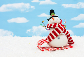 Holidays, new year, Christmas, sky, clouds, snow, scarf, snowman,  ...