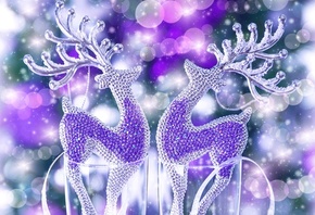 New Year, Новый Год, Christmas, Рождество, зима, праздники, игрушки, олени, фиолетовые, камни, стразы, блестки, блеск, бокалы, боке, декорации