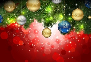 праздник, рождество, шары, ветка, иголки, шарики, игрушки, украшения, блеск, блики, узор, снежинка