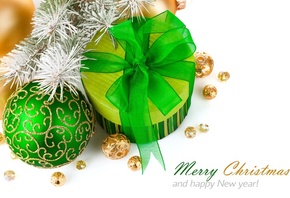Новый год, картинка, подарок, яркий, шарик, еловая ветка