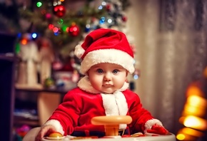 Рождество, новый год, маленький костюм Санта-Клауса, ребенок, малыш, праздн ...