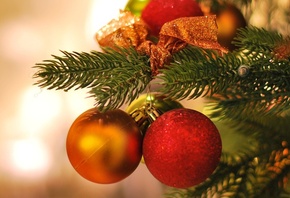 новый год, праздник, новогодние украшения, игрушки, шары, красный, елка, ел ...