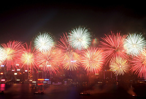 Fireworks, New Year, Hong Kong, China, 2014