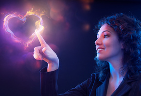 girl, heart, purple, smoke