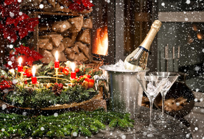 ����� ���, ���������, New Year, Christmas, ��������, ������, ���������, champagne, glasses, candles