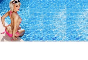 pool, blonde, model, bikini