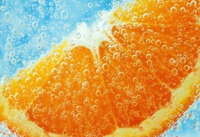 апельсин, долька, вода, пузырьки