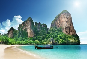 природа, Тайланд, фото, океан, горы, джунгли, небо, пляж, лодка, дом, краси ...