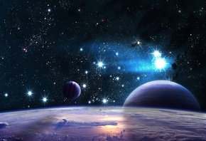 космос, планета, фэнтези, звезды, солнце, бесконечность