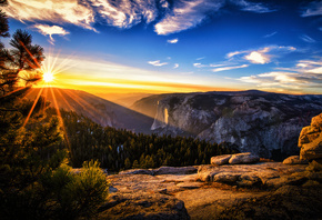 природа, Yosemite National Park, парк, США, горы, небо, солнце, лес, сосна, ...