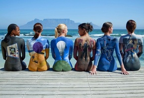mood, colors, painted bodies, girls, sea
